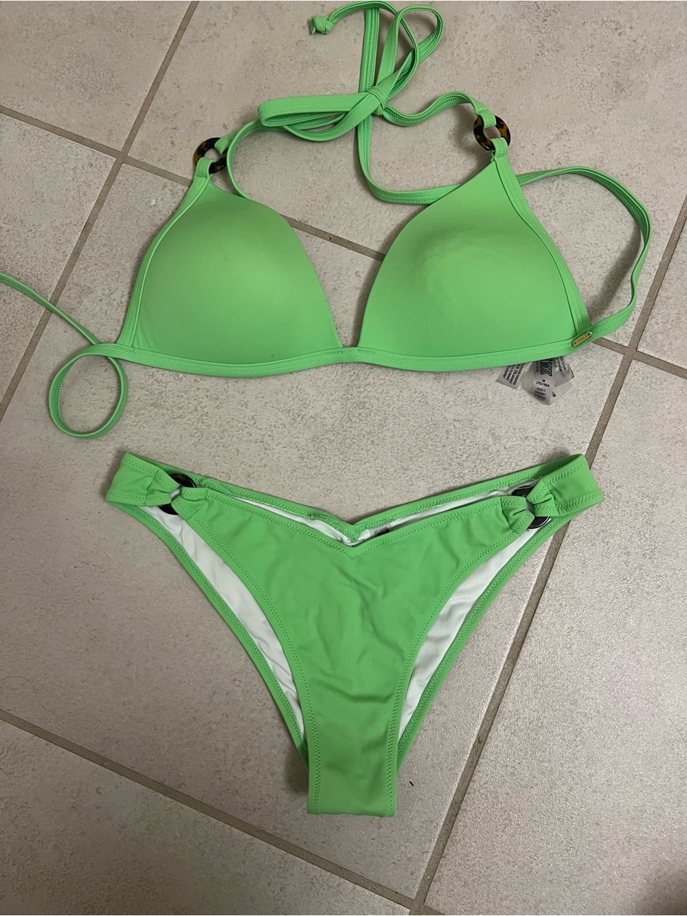 PINK Victoria's Secret Neon Lime Triangle Bikini Set